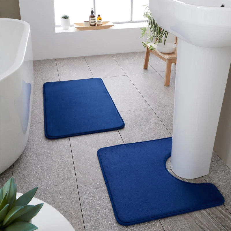 Anti-Bacterial Bath & Pedestal Mat Set Navy