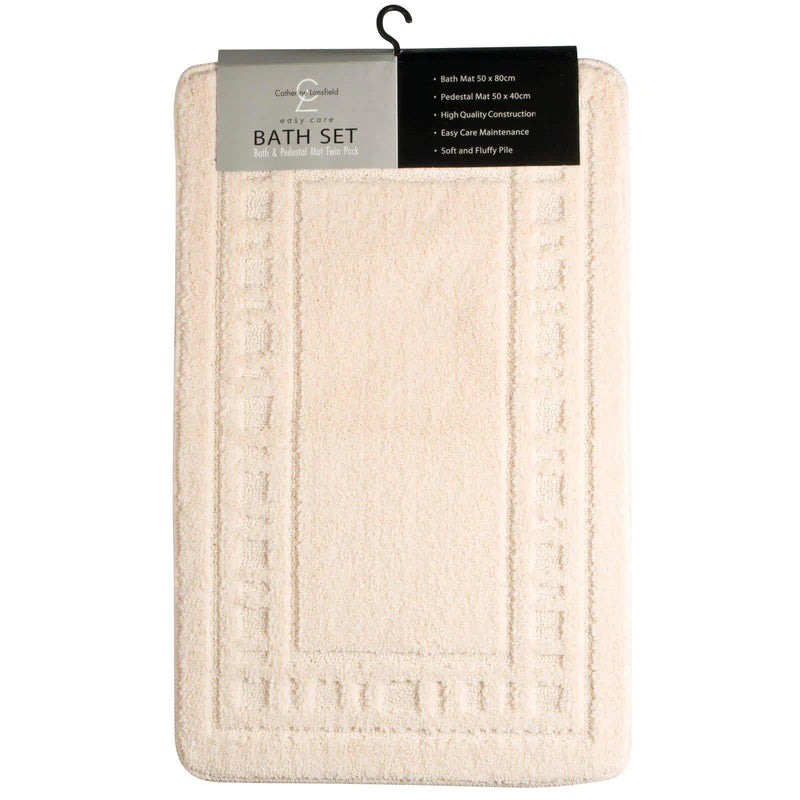 Armoni Bordered Bath & Pedestal Mat Set Cream