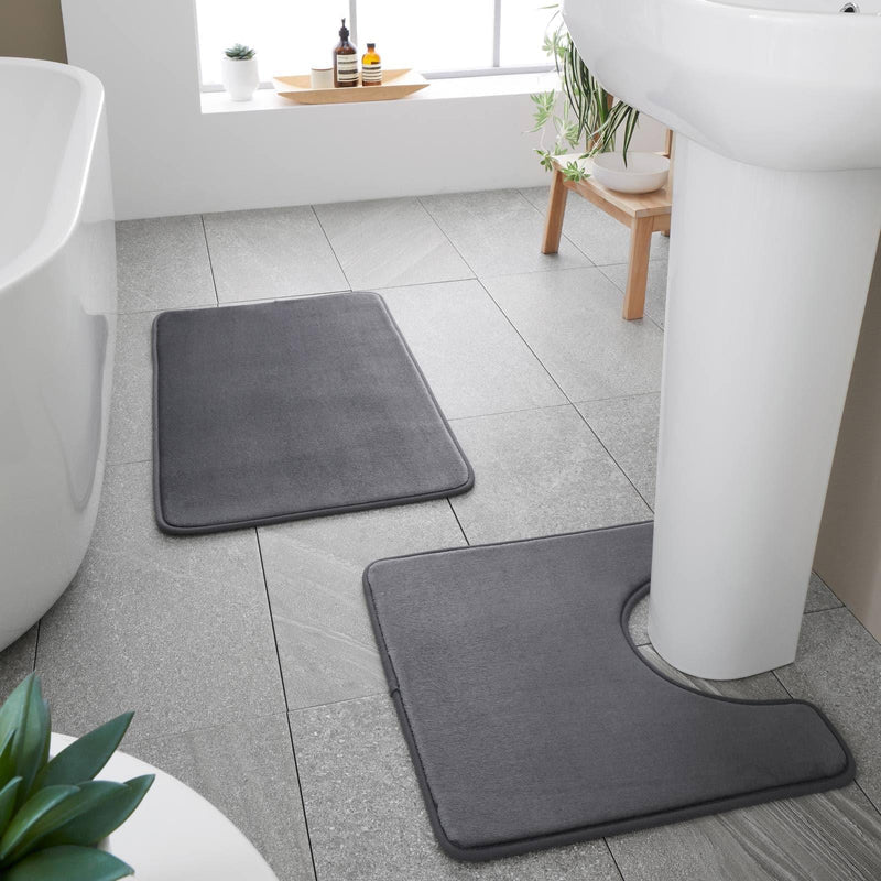 Anti-Bacterial Bath & Pedestal Mat Set Charcoal