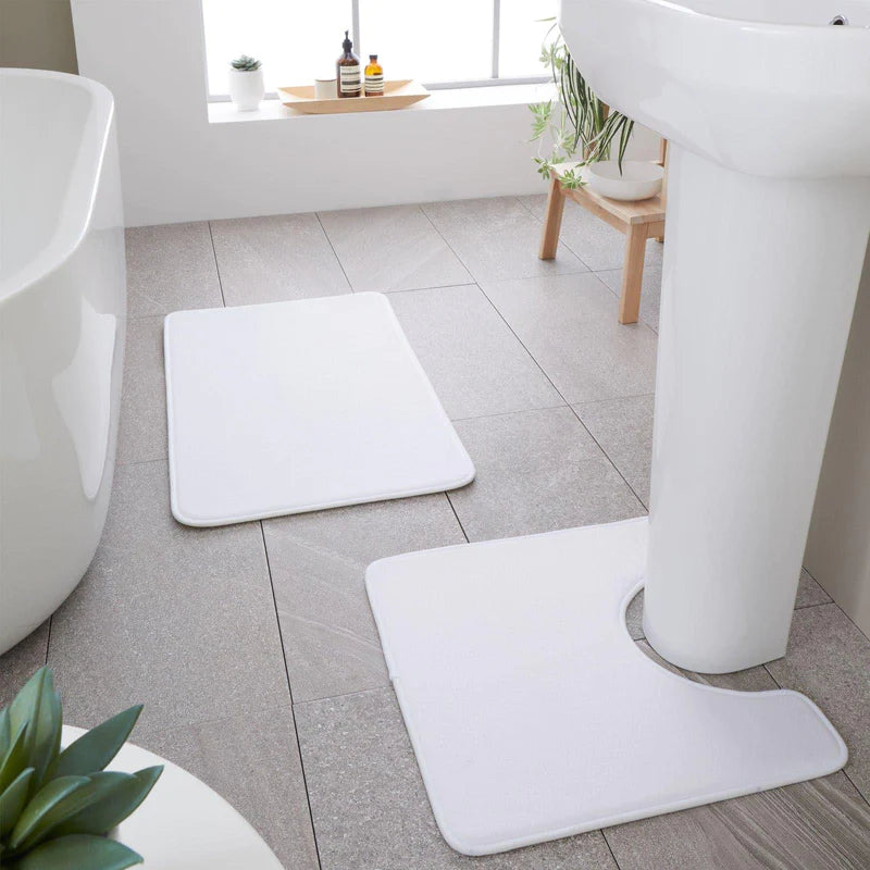 Anti-Bacterial Bath & Pedestal Mat Set White