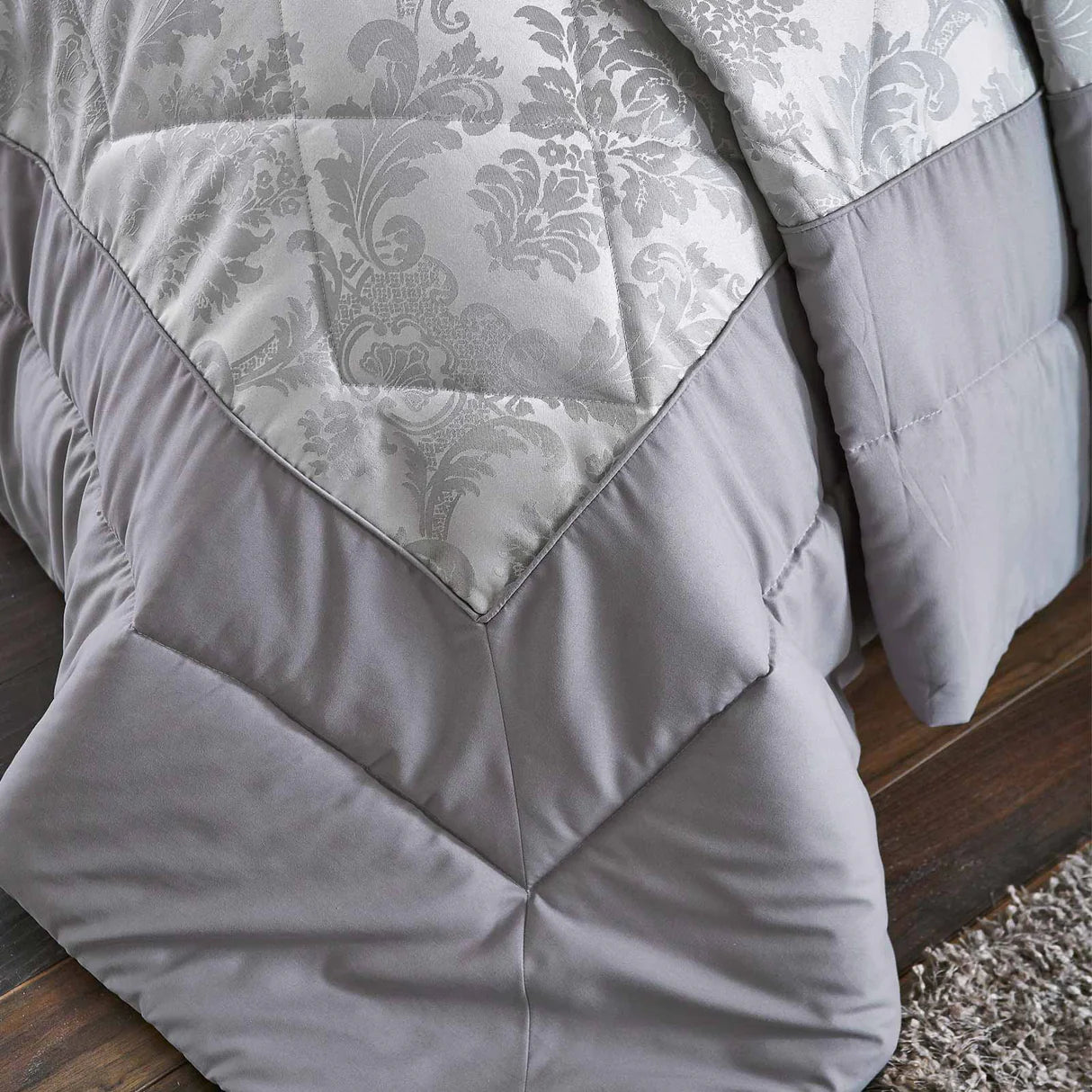 Silver Damask Jacquard Quilted Bedspread by Catherine Lansfield