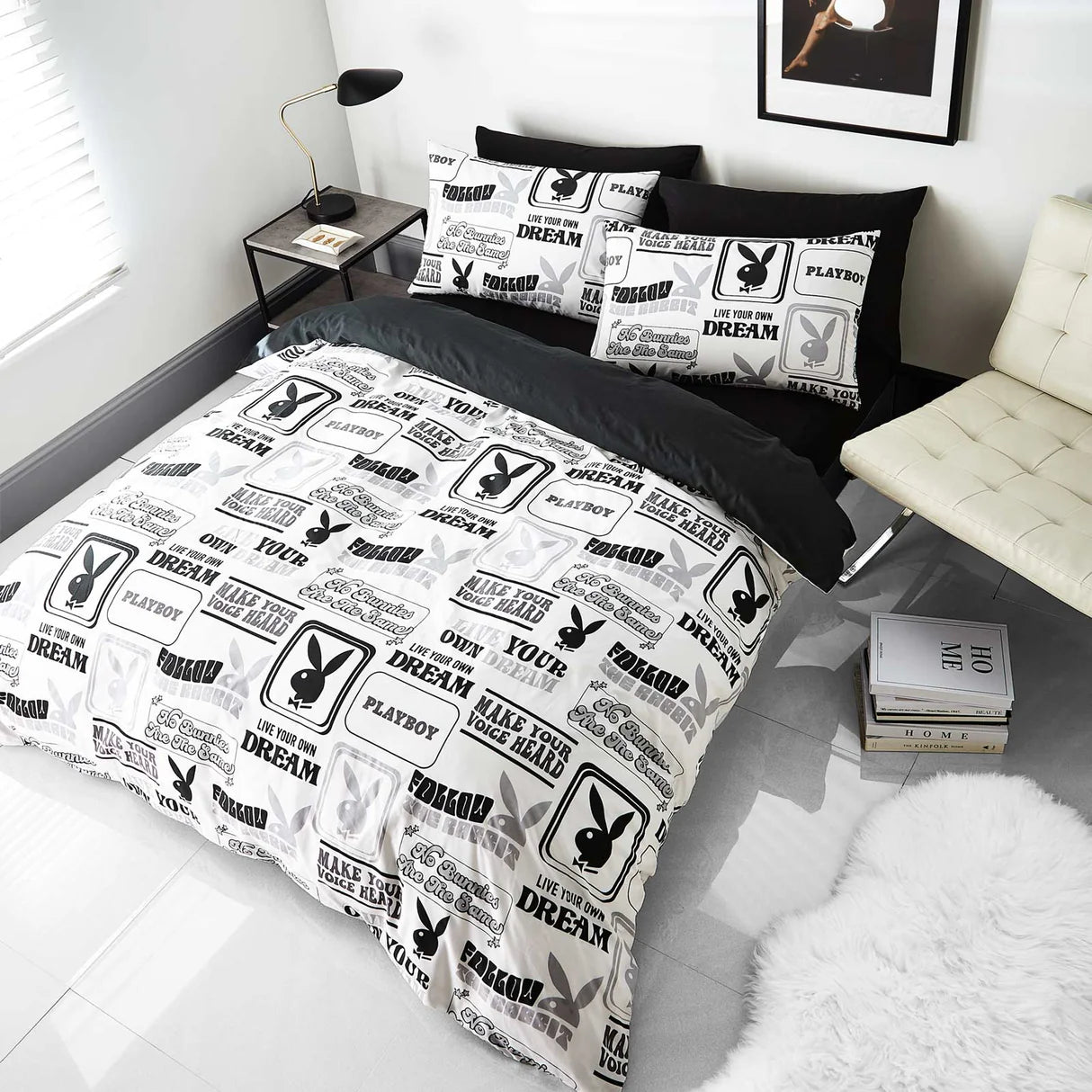 Classic Bunny Black & White Duvet Cover Set by Playboy