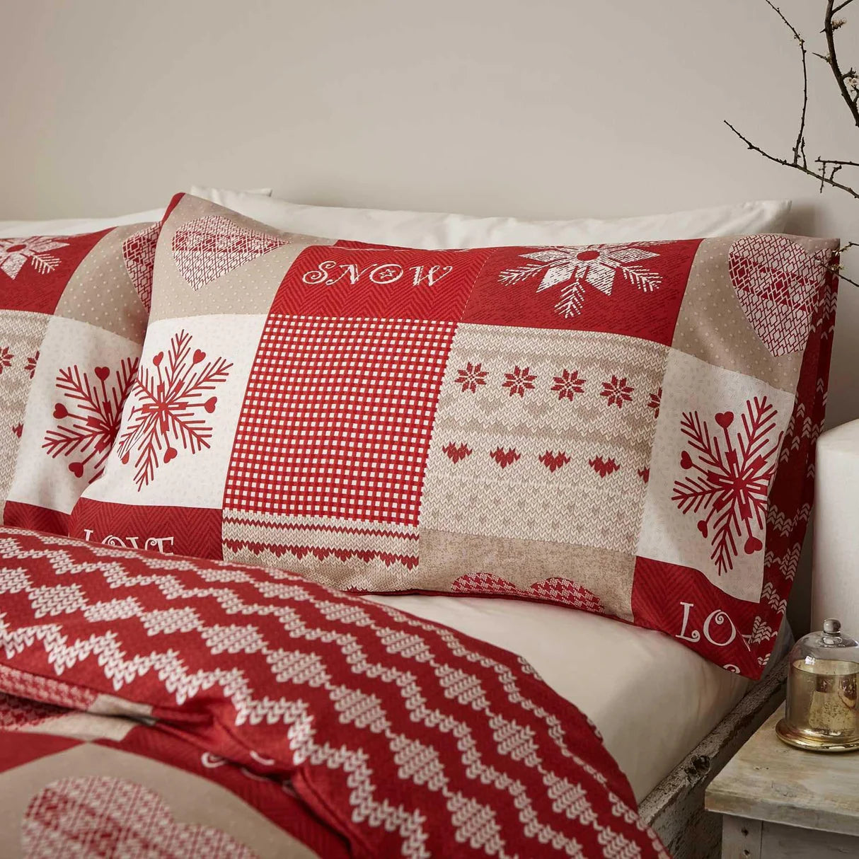 Let it Snow Nordic Patchwork Red Duvet Cover Set by Catherine Lansfield