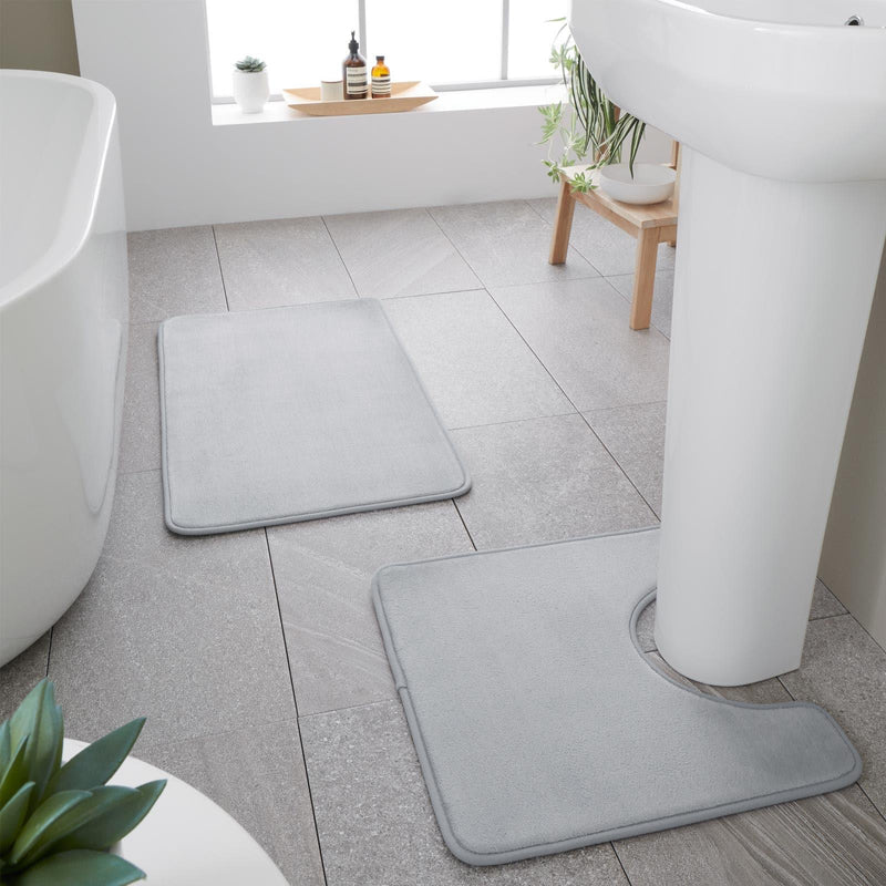 Anti-Bacterial Bath & Pedestal Mat Set Silver