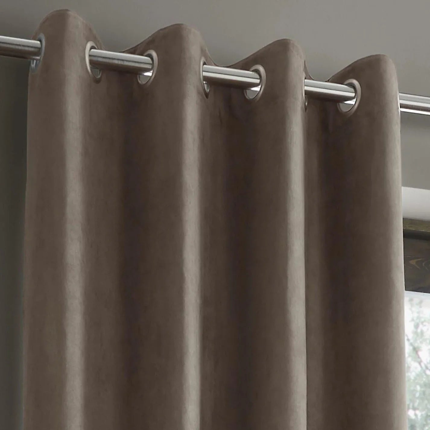 Mink Faux Suede Lined Eyelet Curtains - Catherine Lansfield