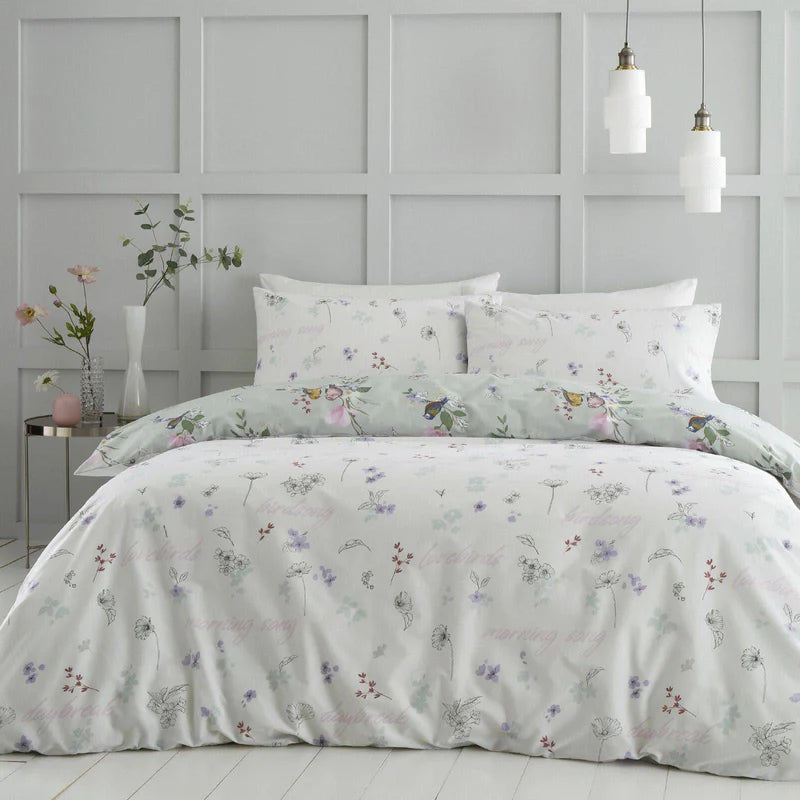 Songbird Floral Reversible Sage Green Duvet Cover Set