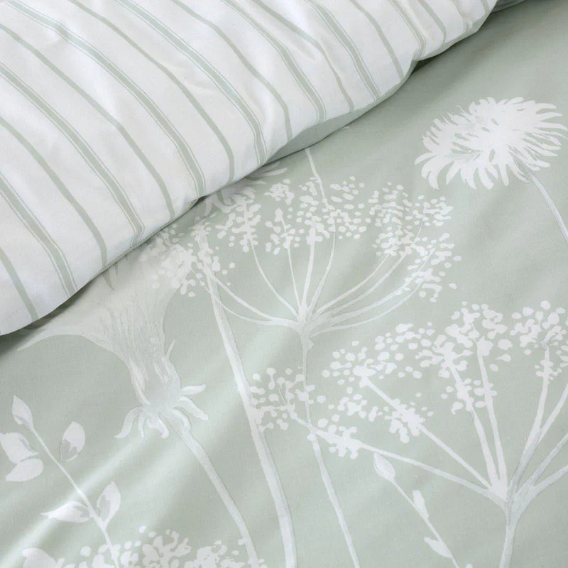 Meadowsweet Floral Reversible Green Duvet Cover Set by Catherine Lansfield