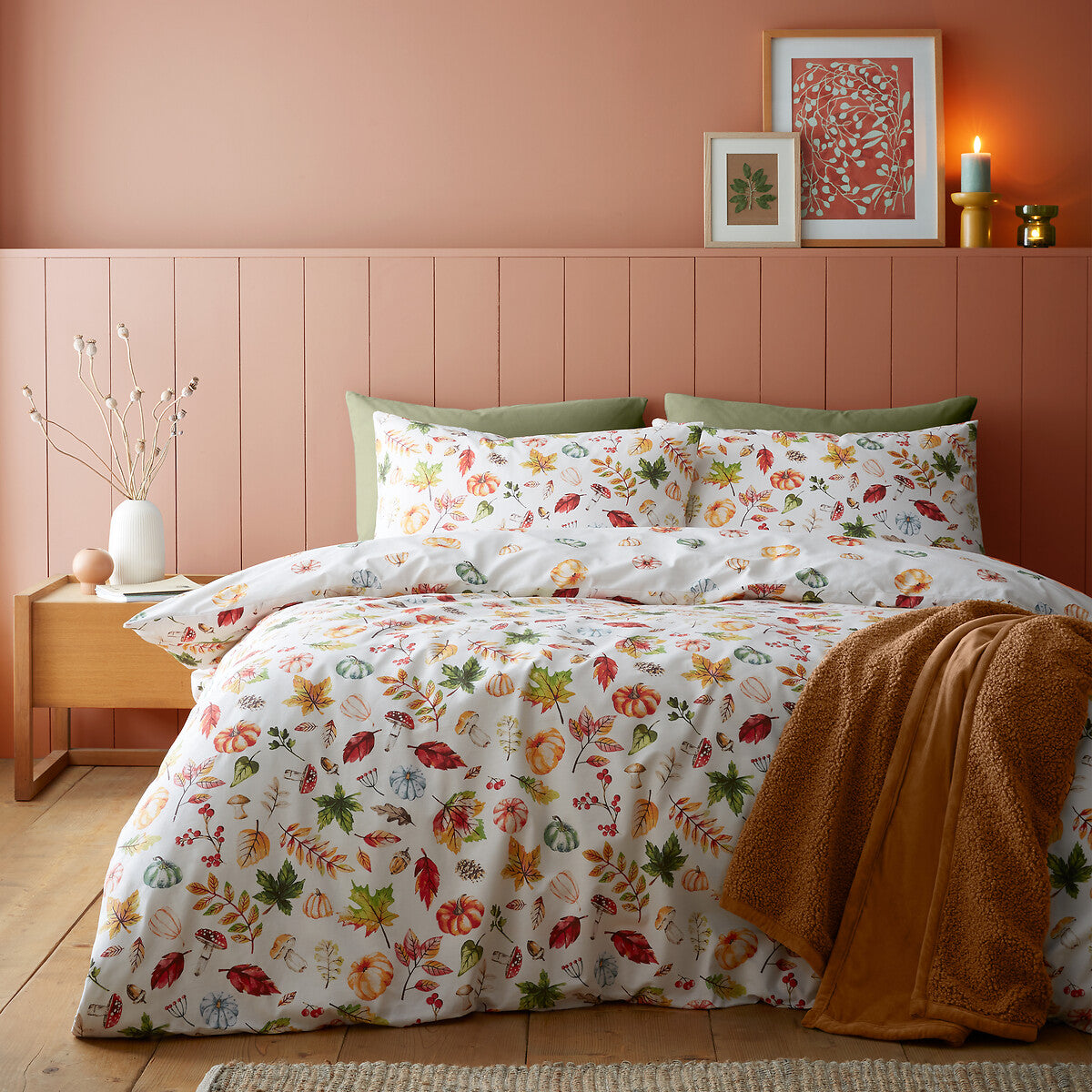 Autumn Pumpkins Reversible Duvet Cover Set in Orange by Catherine Lansfield