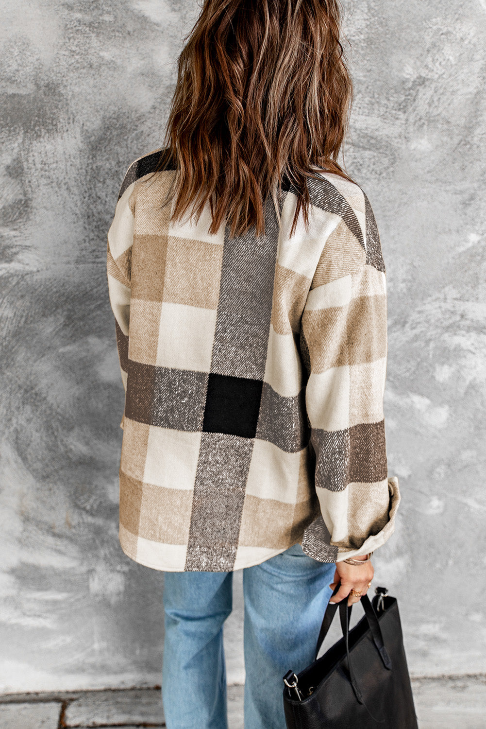 Plaid Color Block Pockets Buttoned Shacket