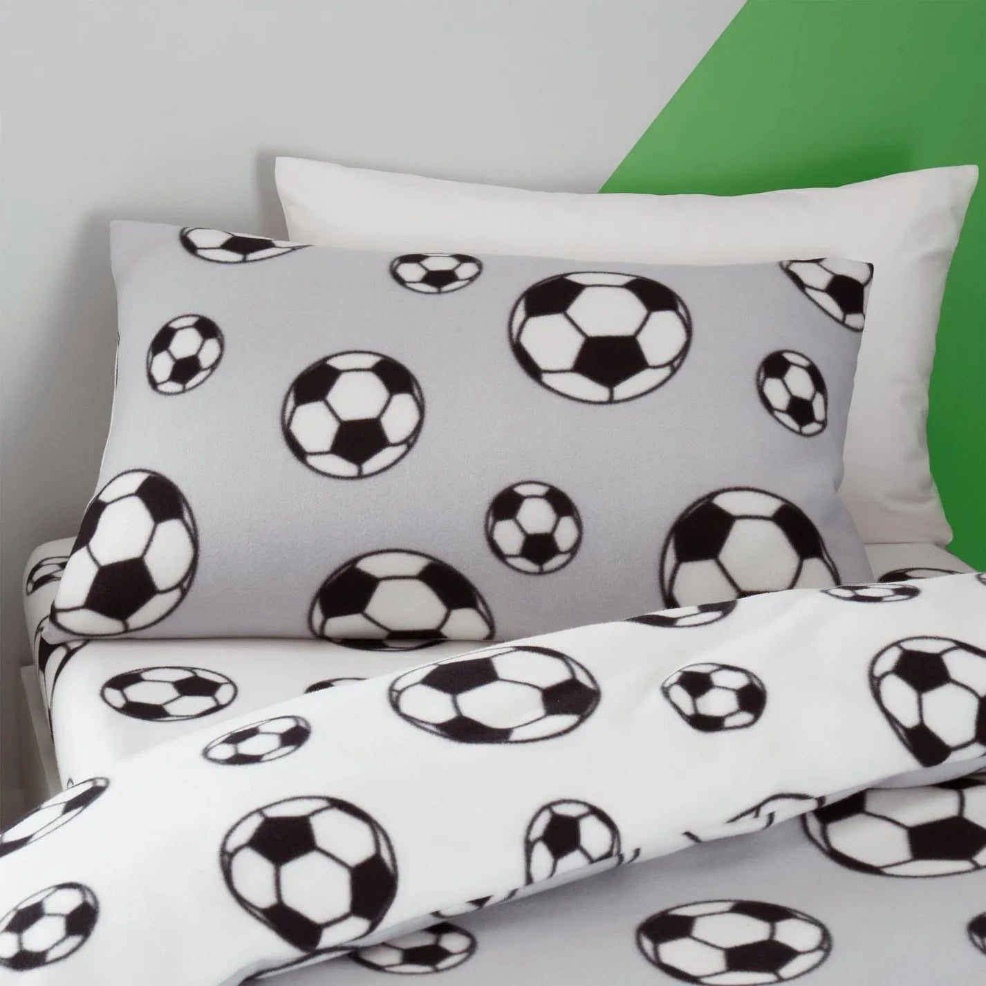 Football Cosy Fleece Reversible Grey Duvet Cover Set by Catherine Lansfield kids