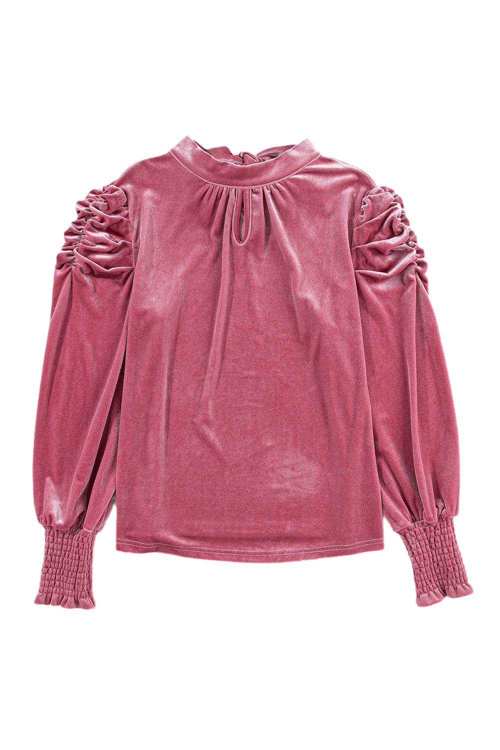 Mock Keyhole Neck Puff Sleeve Velvet Blouse