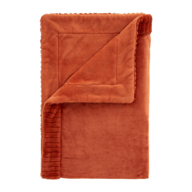 Velvet and Faux Fur Throw Burnt Orange