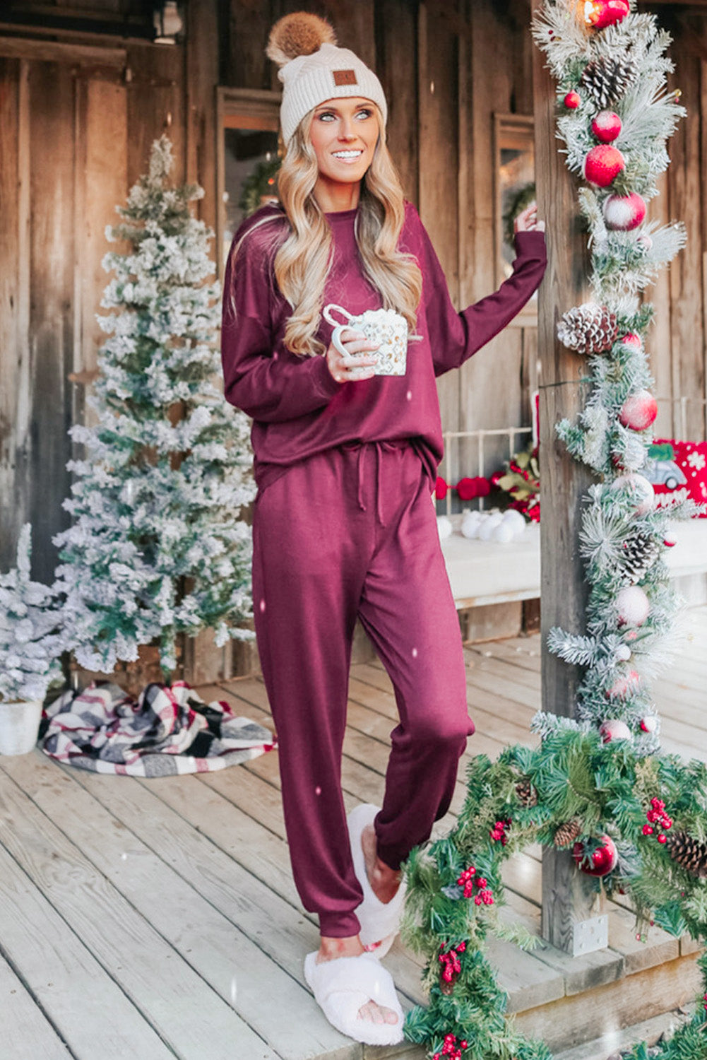 Casual Long Sleeve Pullover & Joggers Pajamas Set