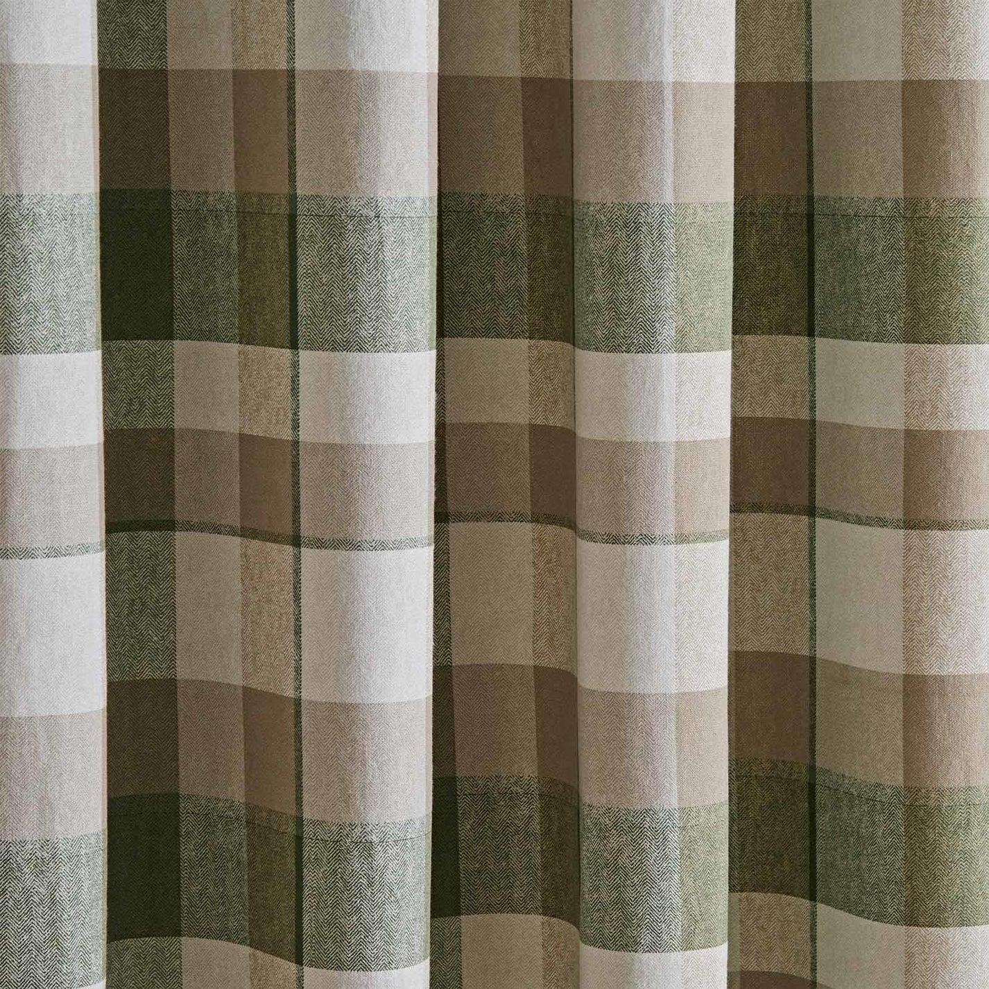 Green Brushed Cotton Thermal Check Eyelet Curtains - Catherine Lansfield