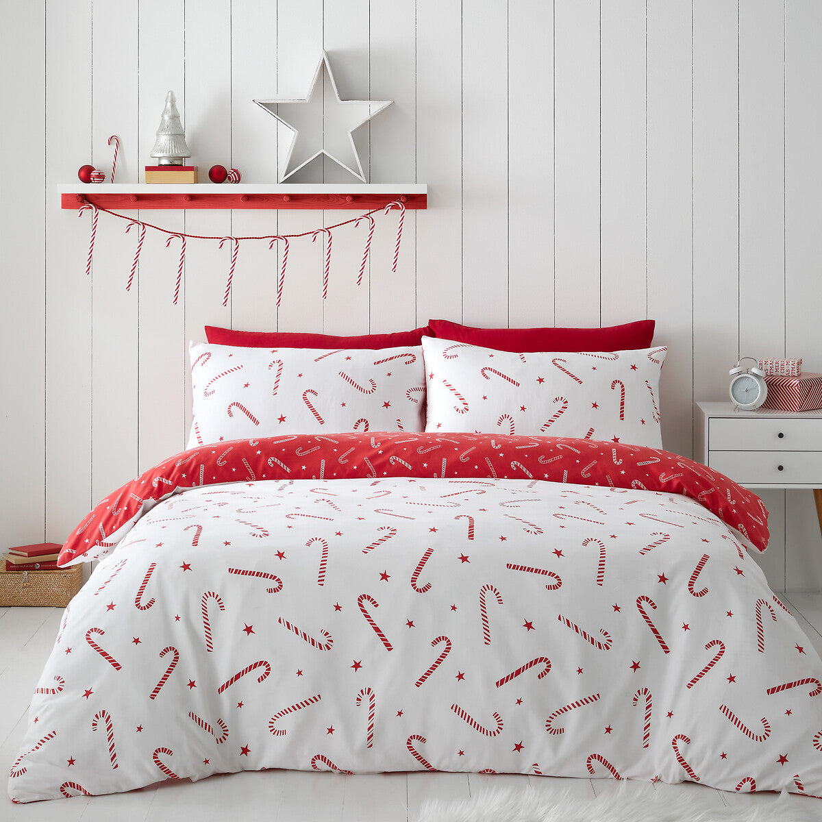 Christmas Candy Cane Polycotton Duvet Cover Set by Catherine Lansfield