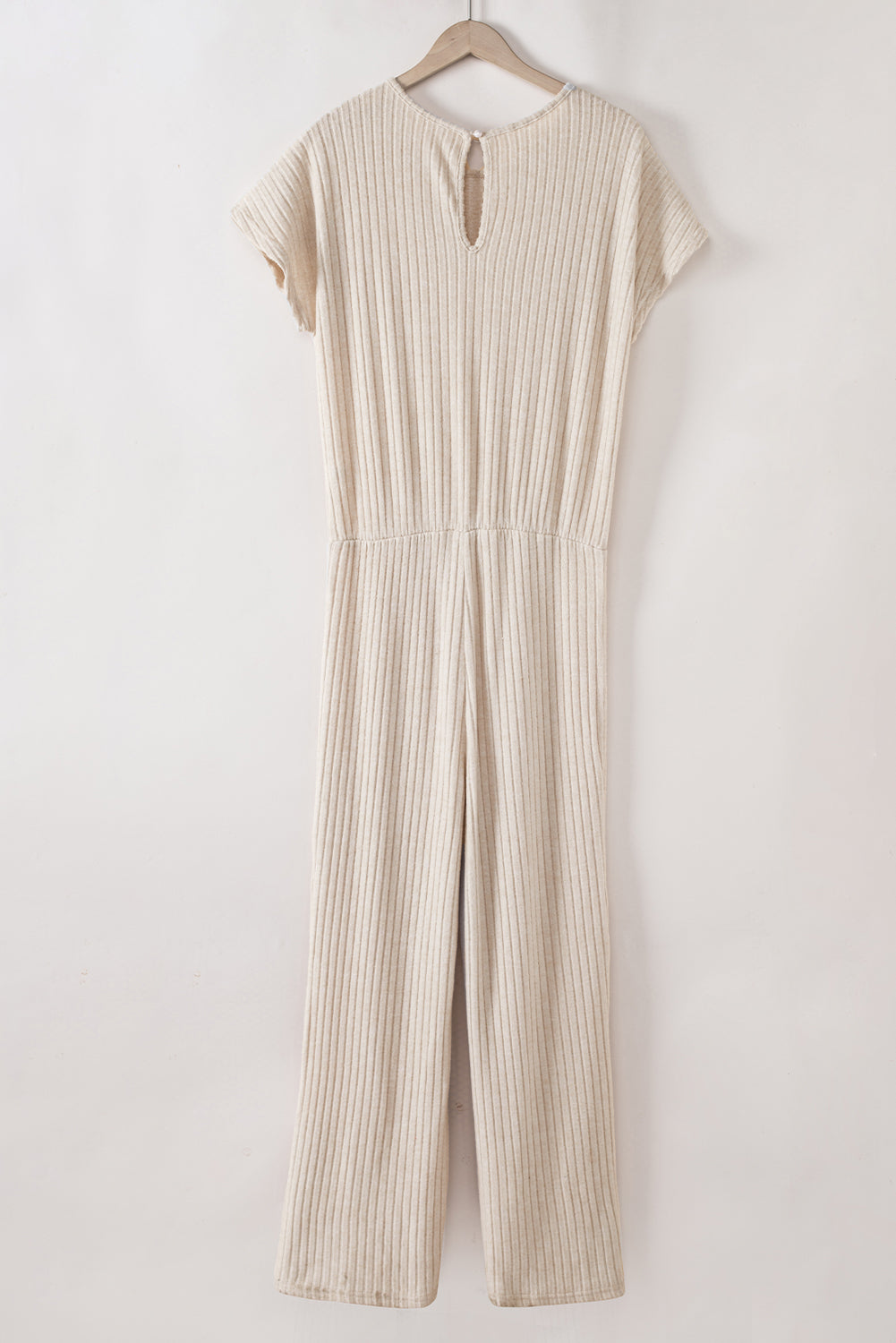 Solid Color Ribbed Short Sleeve Wide Leg Jumpsuit