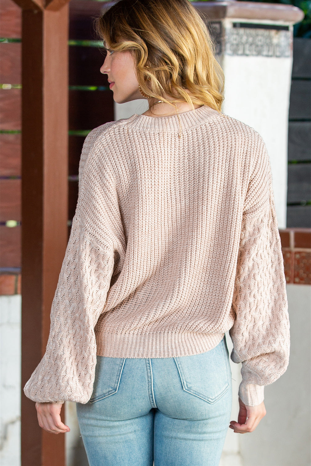 Chunky Knit Sleeve Drop Shoulder Sweater