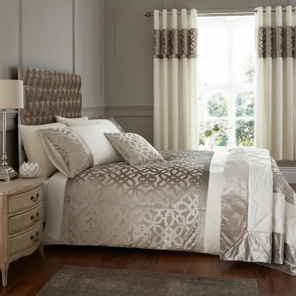 Lattice Cut Velvet Quilted Bedspread in Natural by Catherine Lansfield