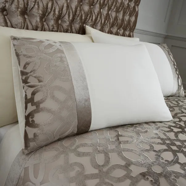 Lattice Cut Velvet Duvet Cover Set in Natural by Catherine Lansfield