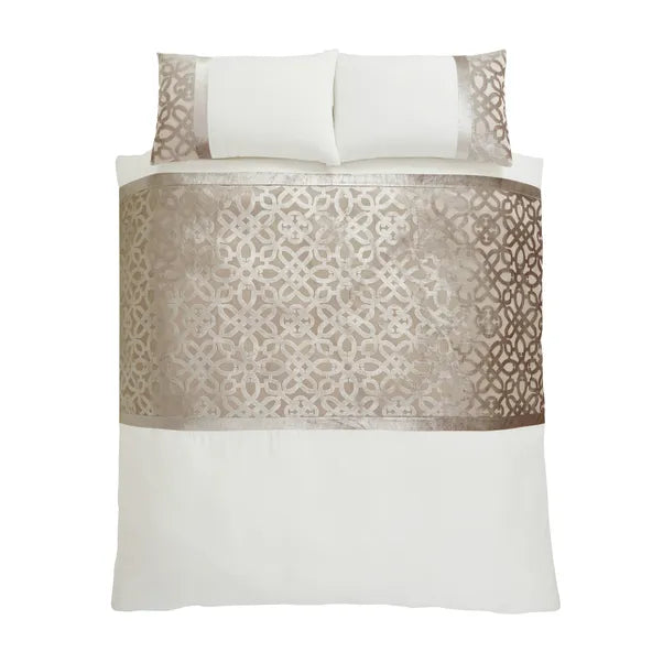 Lattice Cut Velvet Duvet Cover Set in Natural by Catherine Lansfield