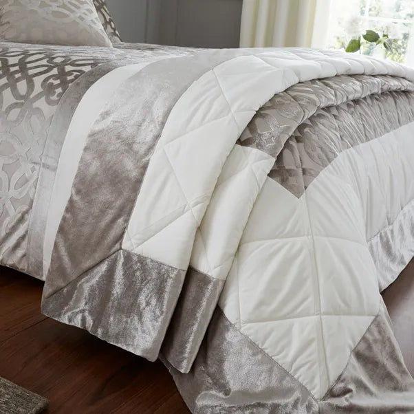 Lattice Cut Velvet Quilted Bedspread in Natural by Catherine Lansfield