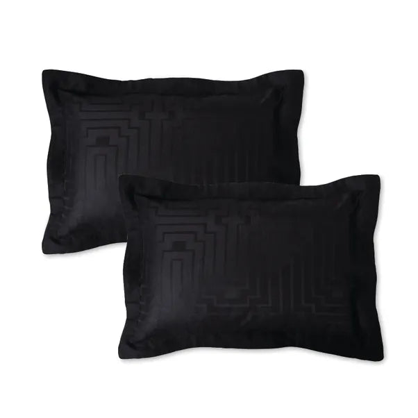 Satin Geo Jacquard 100% Cotton Black Oxford Pillowcase Pair by Bianca