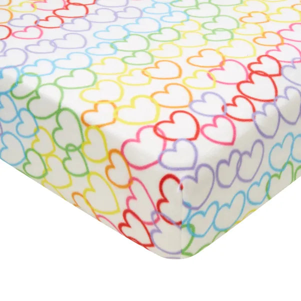 Rainbow Hearts Fleece Fitted Sheet by Catherine Lansfield Kids