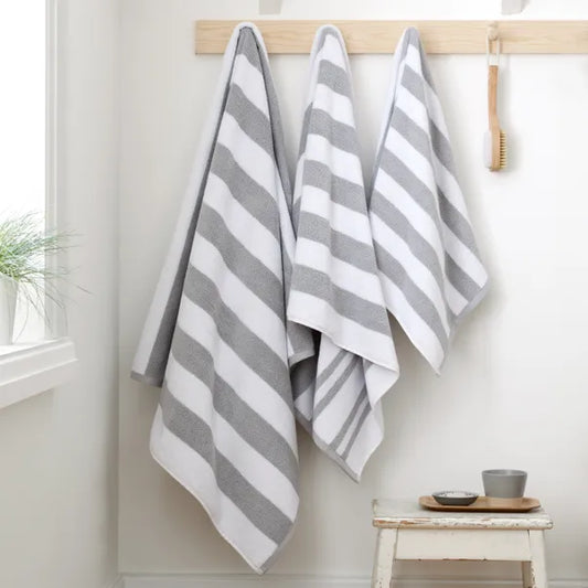 Grey Reversible Stripe 100% Cotton Towels by Bianca