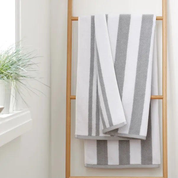 Grey Reversible Stripe 100% Cotton Towels by Bianca