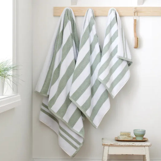 Sage Reversible Stripe 100% Cotton Towels by Bianca