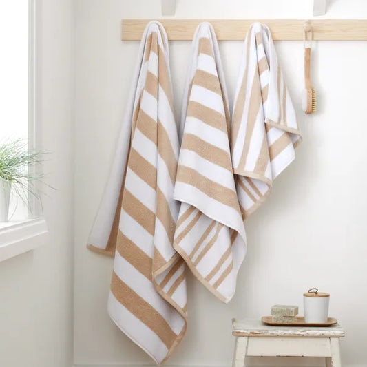 Natural Reversible Stripe 100% Cotton Towels by Bianca