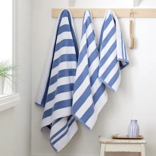 Blue Reversible Stripe 100% Cotton Towels by Bianca