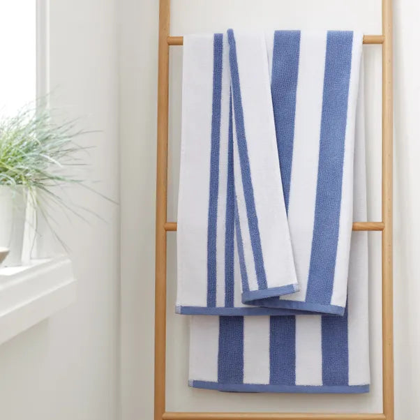 Blue Reversible Stripe 100% Cotton Towels by Bianca