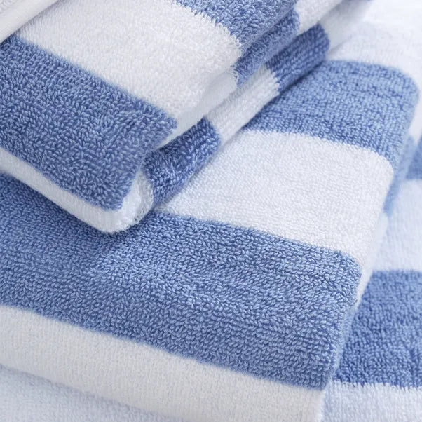 Blue Reversible Stripe 100% Cotton Towels by Bianca