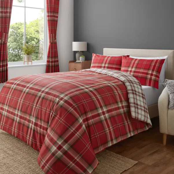 Kelso Check Tartan Red Duvet Cover Set by Catherine Lansfield