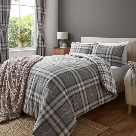 Kelso Check Tartan Charcoal Duvet Cover Set by Catherine Lansfield