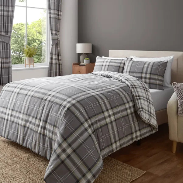 Kelso Check Tartan Charcoal Duvet Cover Set by Catherine Lansfield