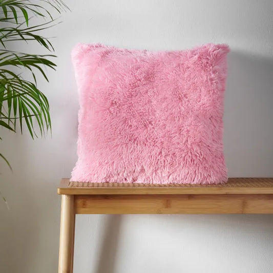 Cuddly Deep Pile Faux Fur Cushion in Candy by Catherine Lansfield