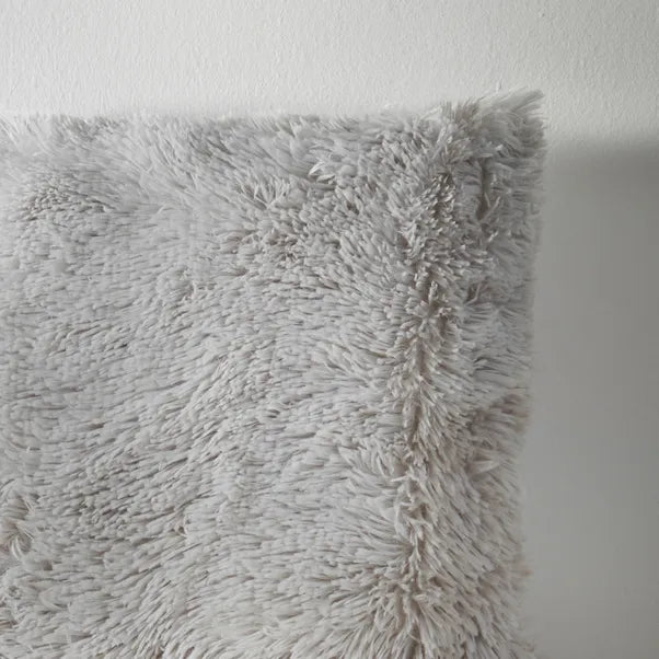 Cuddly Deep Pile Faux Fur Cushion in Silver by Catherine Lansfield