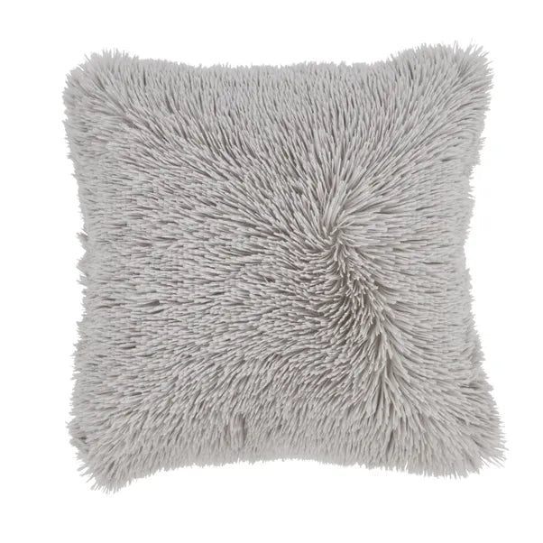 Cuddly Deep Pile Faux Fur Cushion in Silver by Catherine Lansfield