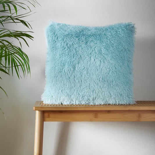 Cuddly Deep Pile Faux Fur Cushion in Duck Egg by Catherine Lansfield