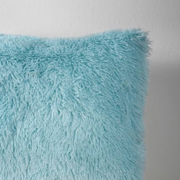 Cuddly Deep Pile Faux Fur Cushion in Duck Egg by Catherine Lansfield