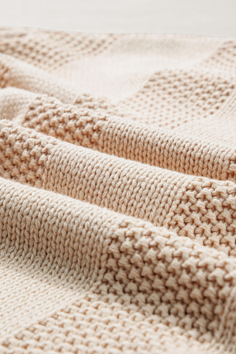 Pale Khaki Solid Color Ribbed Knit Round Neck Sweater