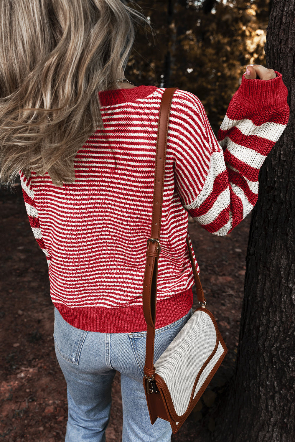 Stripe Twisted Knitted Drop Shoulder Sweater