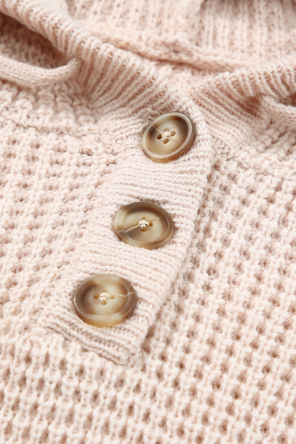 Apricot Buttons Pocket Cable Knit Hooded Sweater