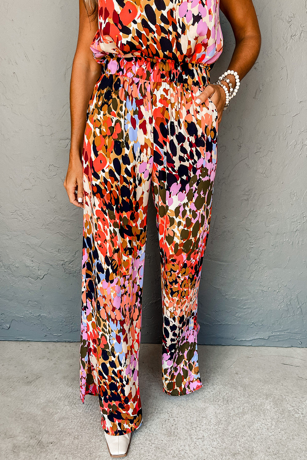 Leopard Print Halter Tank Top and Pants Set