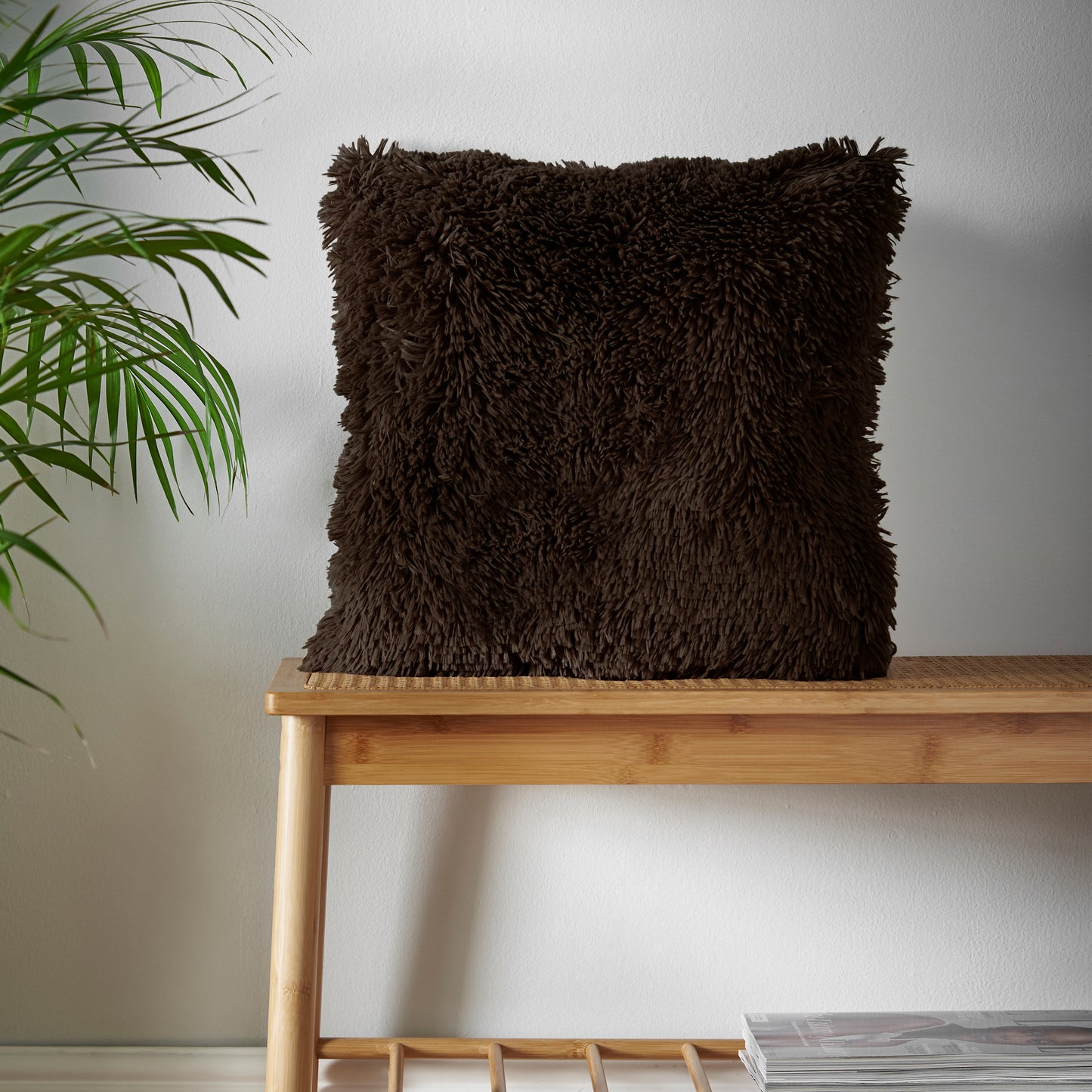 Cuddly Deep Pile Faux Fur Cushion in Chocolate by Catherine Lansfield