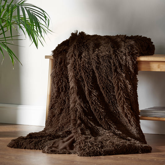 Cuddly Deep Pile Throw in Chocolate by Catherine Lansfield