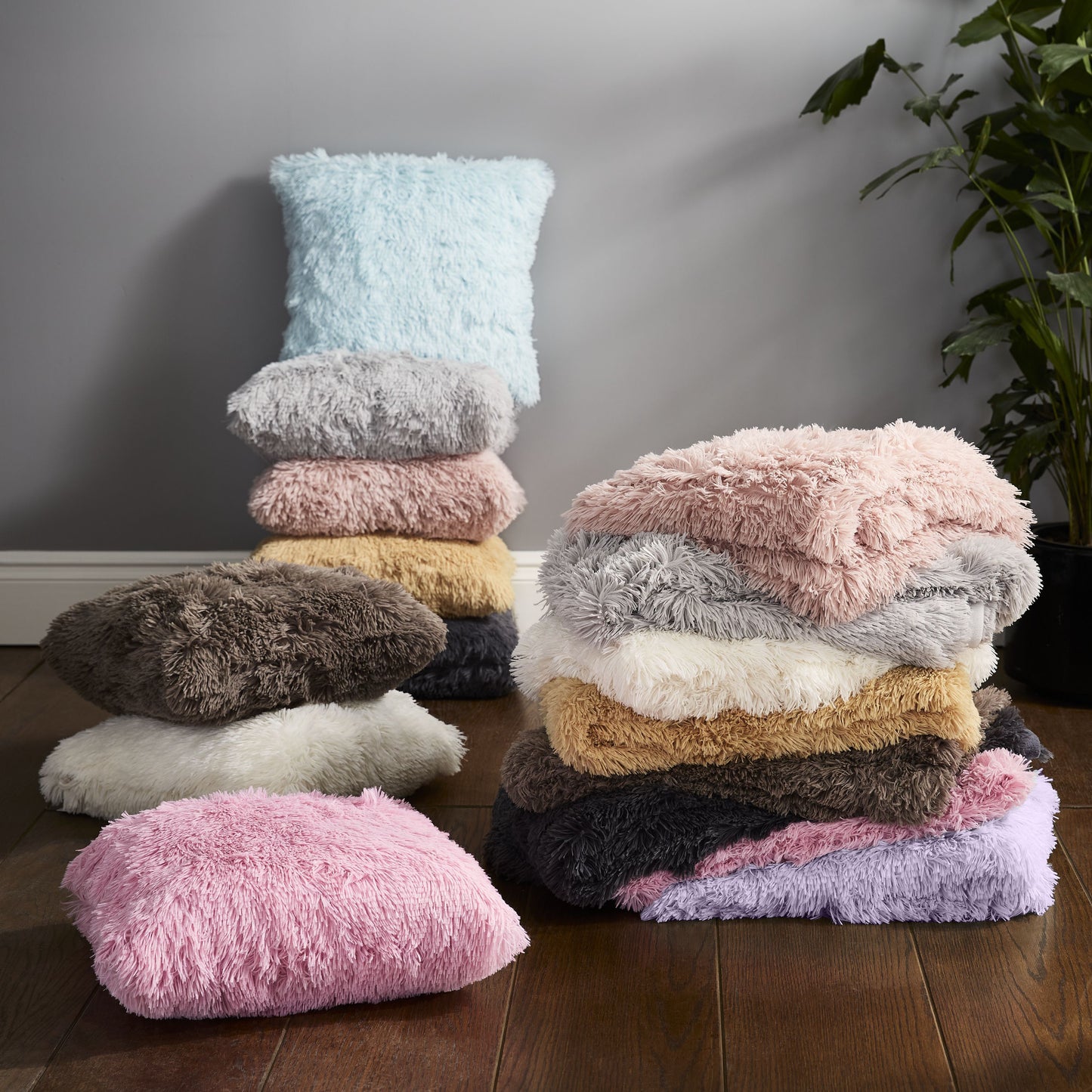 Cuddly Deep Pile Faux Fur Cushion in Heather by Catherine Lansfield