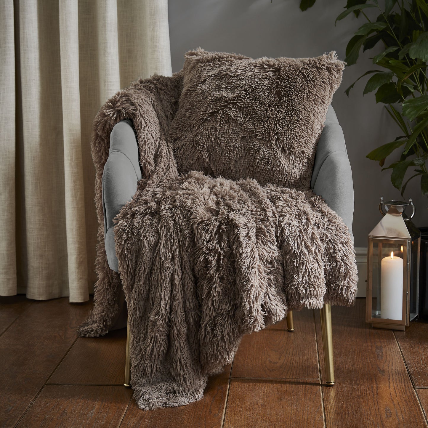 Cuddly Deep Pile Throw in Natural by Catherine Lansfield